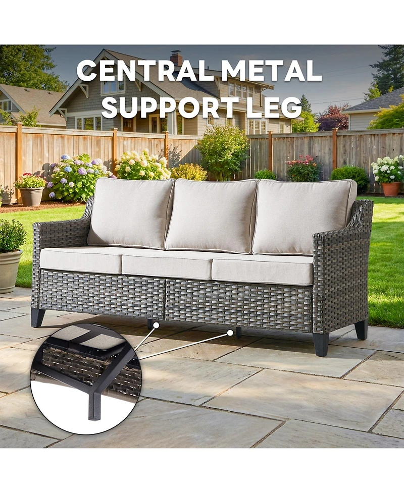Pocassy 3 Pieces Patio Furniture Set All-Weather Outdoor Wicker Sofa Couch with Cushion and Ottomans