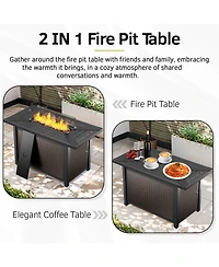 Pocassy Piece Outdoor Patio Furniture with Fire Pit Set,Wicker Sofa Set Rocking Chairs Ottomans,6inch Thick Cushions