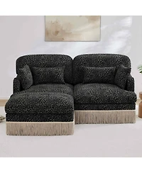 Maison Boucle Deep Seat Loveseat Sofa with Movable Ottoman, Leopard Print Chenille, Tassel Skirt Trim, Easy Assembly