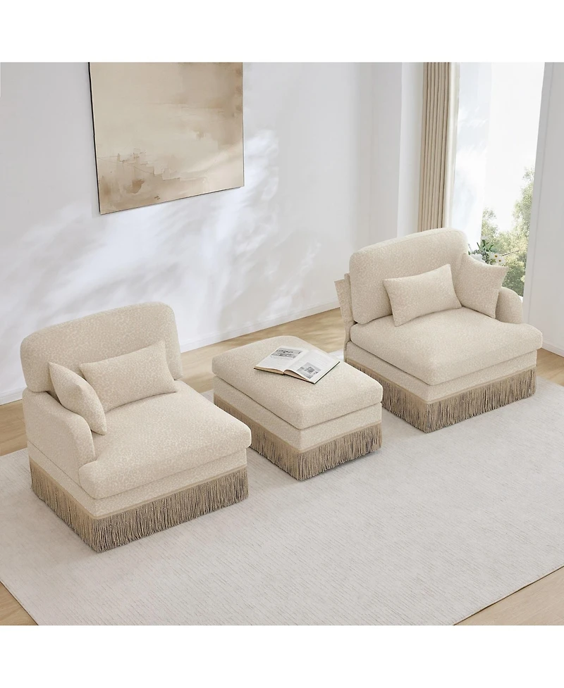 Maison Boucle Deep Seat Loveseat Sofa with Movable Ottoman, Leopard Print Chenille, Tassel Skirt Trim, Easy Assembly