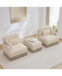Maison Boucle Deep Seat Loveseat Sofa with Movable Ottoman, Leopard Print Chenille, Tassel Skirt Trim, Easy Assembly