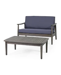 Mondawe Patio Loveseat Coffee Table Set Wood Outdoor Conversation Set