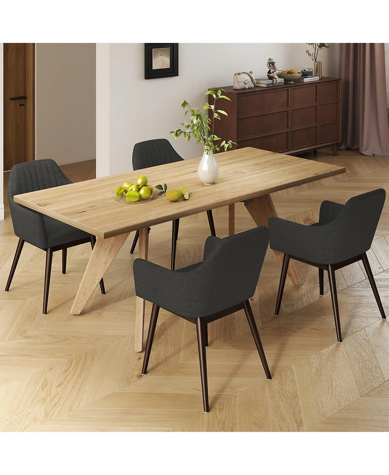 Gymax Set of 4 Dining Chairs Upholstered Kitchen Table With Solid Wood Legs