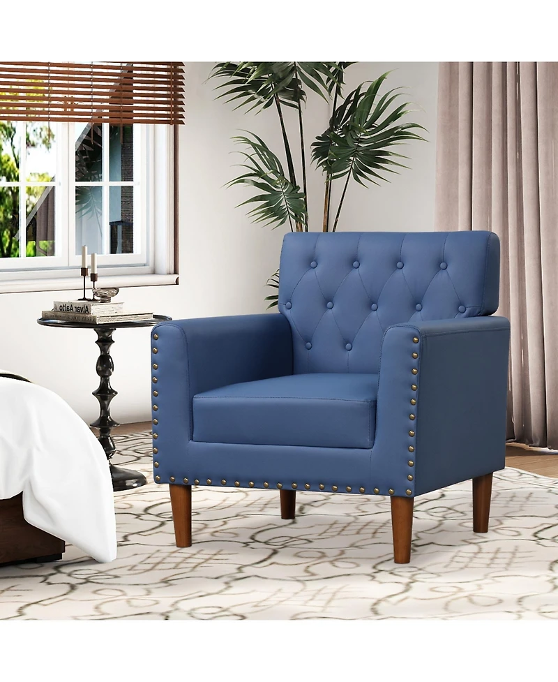 Gymax 2Piece Mid Century Modern Accent Chair With Button Tufted Decoration Rivets Home