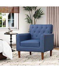 Gymax 2Piece Mid Century Modern Accent Chair With Button Tufted Decoration Rivets Home