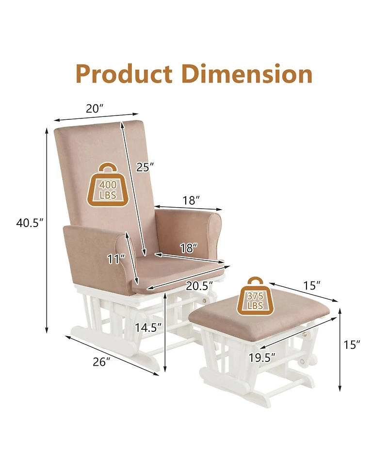 Gymax Glider and Ottoman Cushion Set Wooden Baby Nursery Rocking Chair