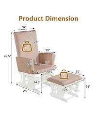Gymax Glider and Ottoman Cushion Set Wooden Baby Nursery Rocking Chair