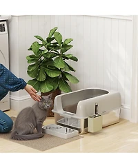 Ruie High Sided Stainless Steel Litter Box with Metal Scoop and Scoop Holder