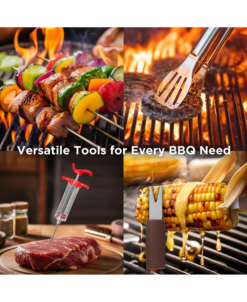 Xdovet Bbq Grill Tools Set Stainless Steel Accessories Kit with Case Apron Injector Claws Mats Gift for Dad Men