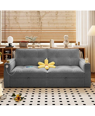 Clihome Modern 2-in-1 Convertible Sofa Bed Corduroy Sleeper with Memory Foam