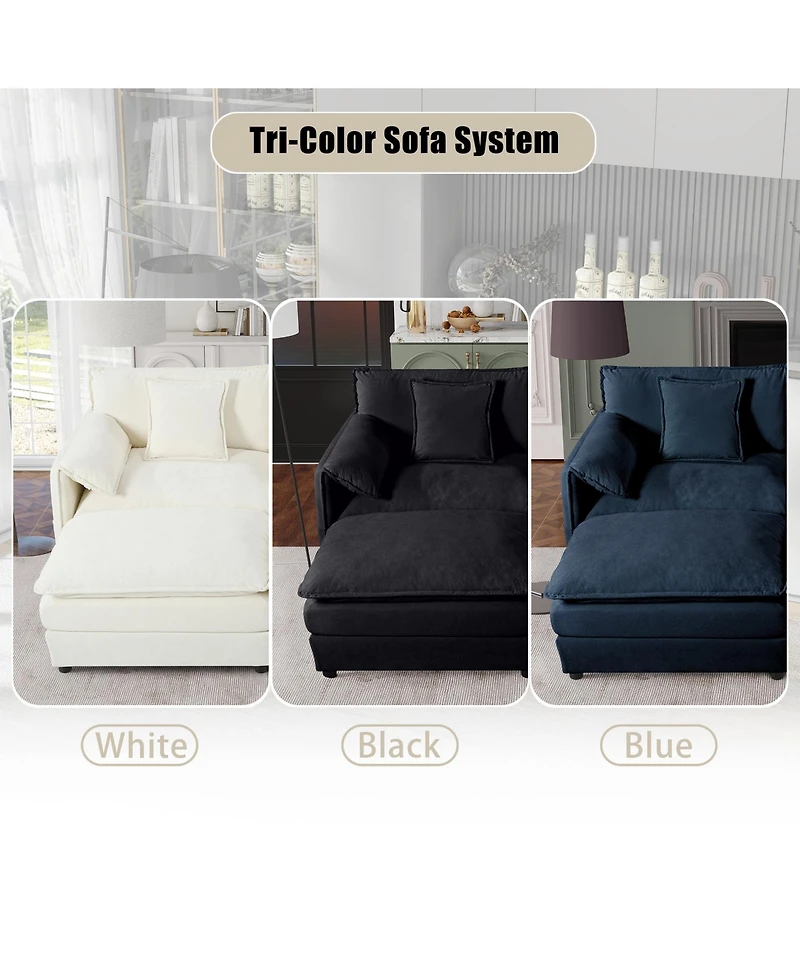Clihome Oversized Deep Seat Sectional Cloud Sofa Sleeper with 3 Ottomans and Soft Pillows, Modular Couch Bed for Living Room