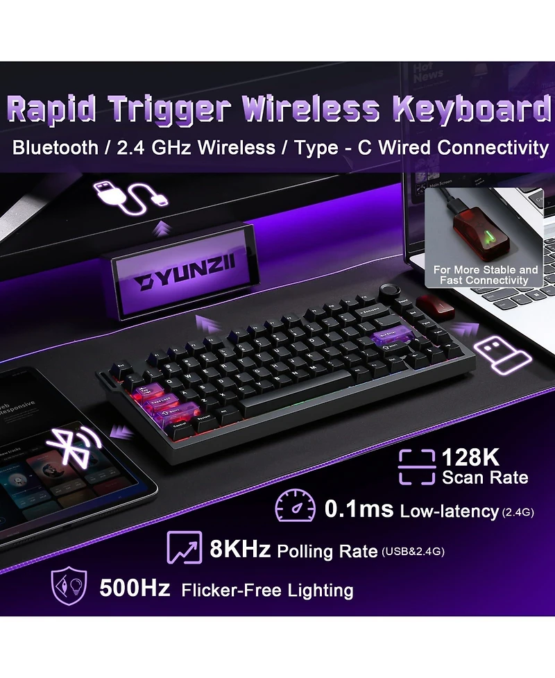 Lisen RT75 Pro Wireless Mechanical 75% Compact Keyboard, Compatible with Windows and Mac