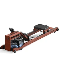 Fed Fitness Wood Water Rowing Machine for Home Use, Foldable Rower 400LBS Weight Capacity with Monitor and Bluetooth App, Comfortable Seat