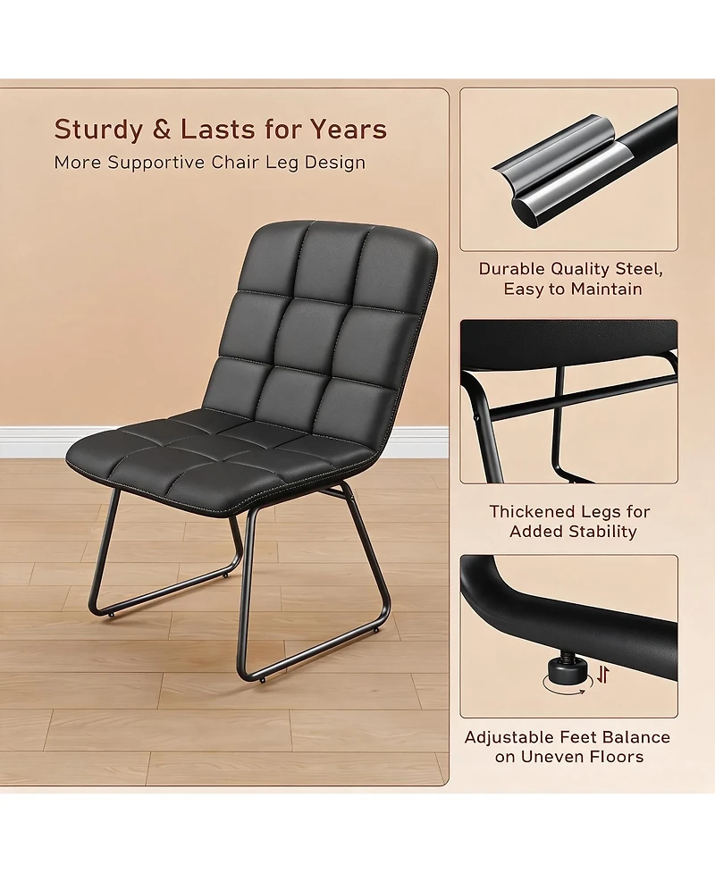 homfan Faux Leather Dining Chairs Set of 2, High-Resilience Foam, Upholstered Room with Metal Frame, Modern Style