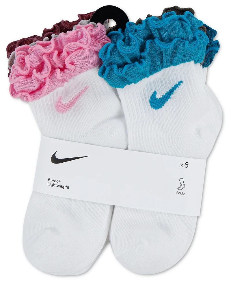 Nike Girls 4-7 Ruffle Detail Ankle Socks, 6-Pack