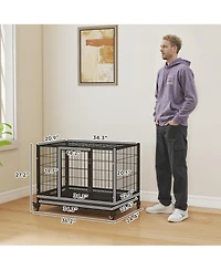 Ruie 36 Inch Heavy Duty Dog Crate with Double Doors Removable Tray and Rolling Casters