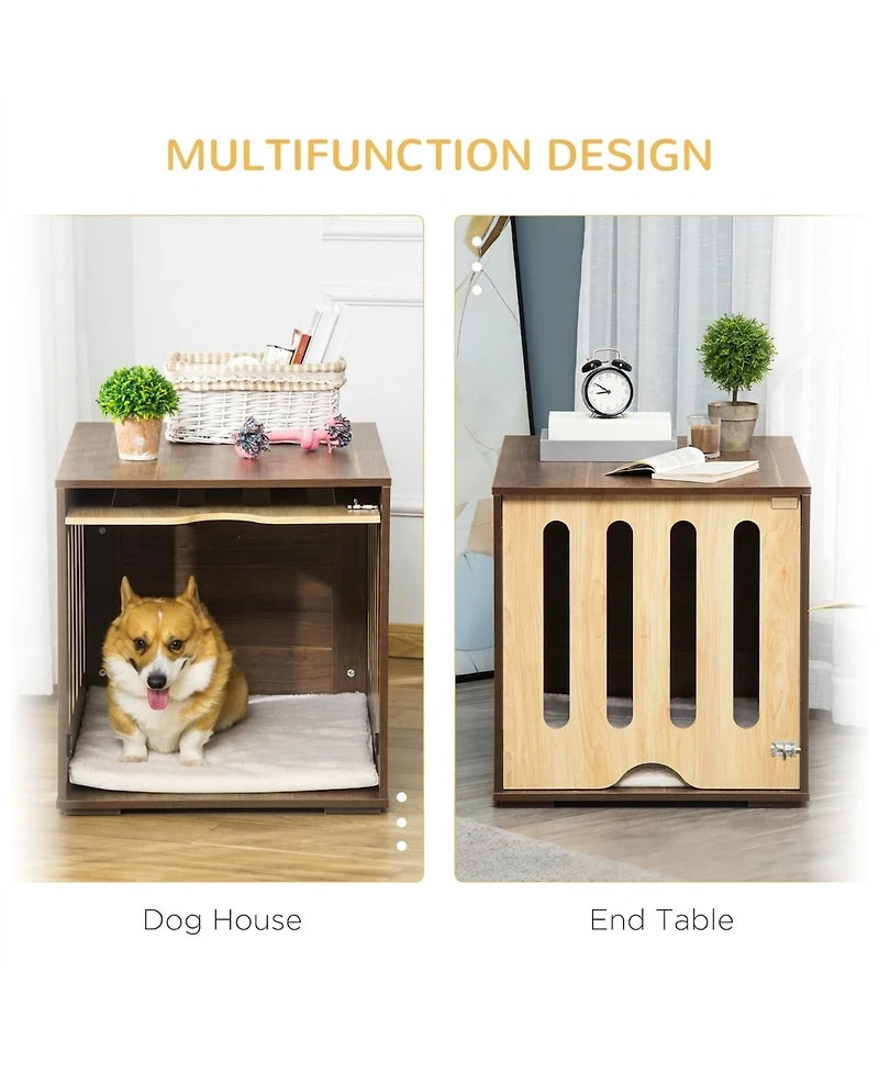 Ruie Furniture Style Dog Crate End Table with Cushioned Bed and Safety Lock
