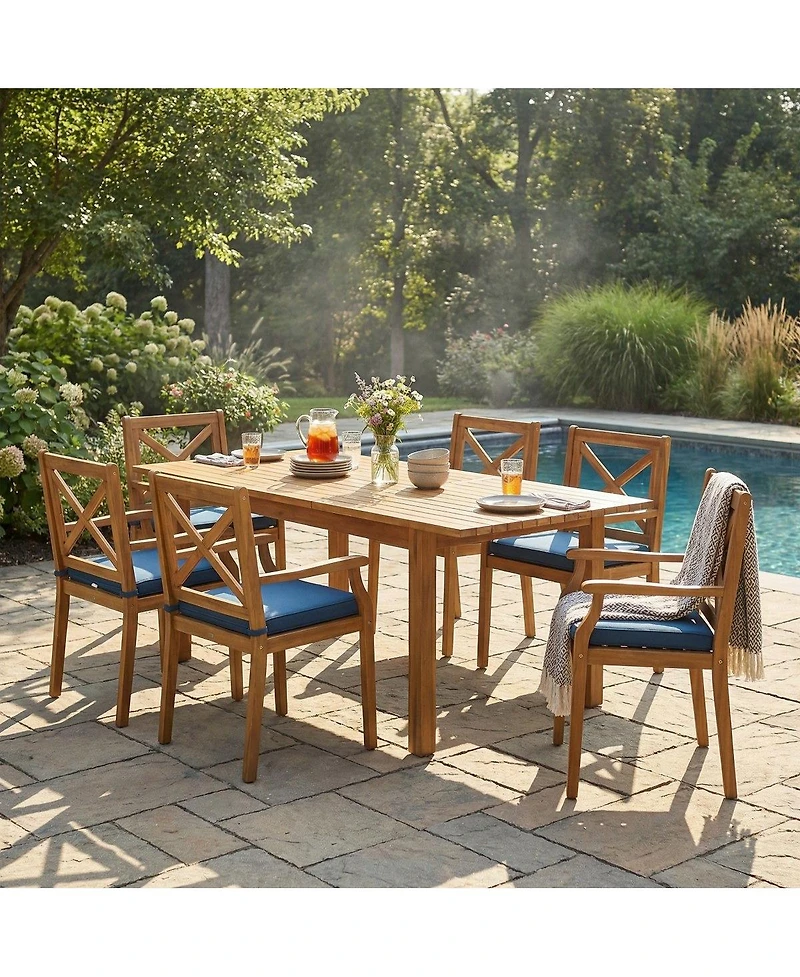 Asagikoiai 7-Piece Acacia Wood Outdoor Dining Set, Expandable Patio Table and 6 Chairs