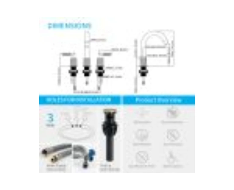 Busdays 2 Handle 8 Inch Widespread Bathroom Sink Faucet Stainless Steel 3 Hole with Pop Up Drain and Supply Hoses