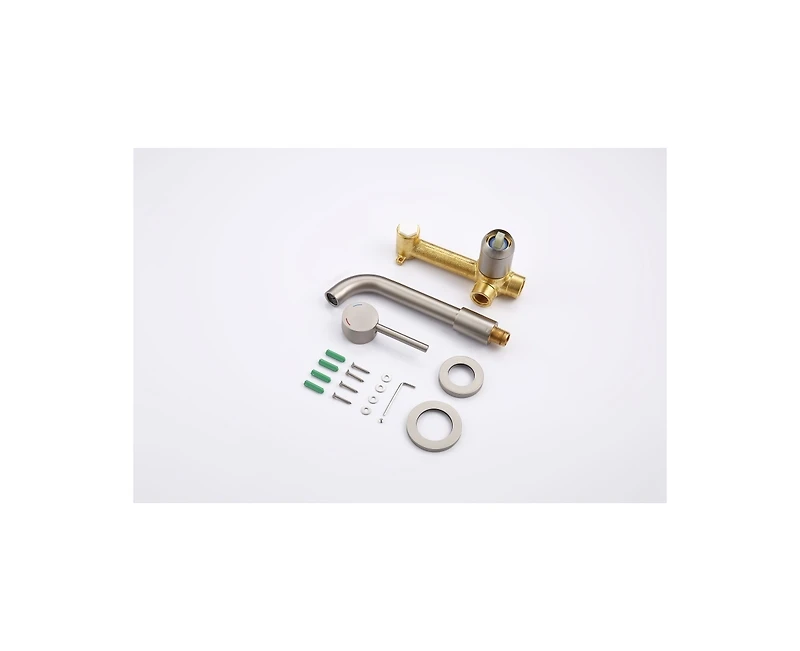 Busdays Single Handle Wall Mount Faucet Brushed Nickel 2 Hole Brass Rough in Valve Included for Bathroom Sink or Bathtub
