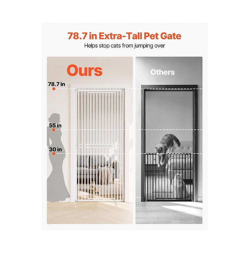Ruie 78 in Extra Tall Pet Gate with Adjustable 28 to 34 in Width