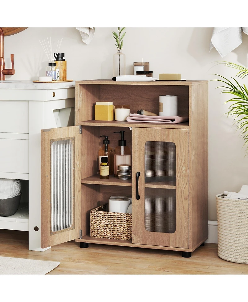 Gymax Bathroom Cabinet Freestanding with 2 Doors and 3-Level Adjustable Shelf