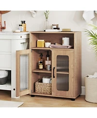 Gymax Bathroom Cabinet Freestanding with 2 Doors and 3-Level Adjustable Shelf