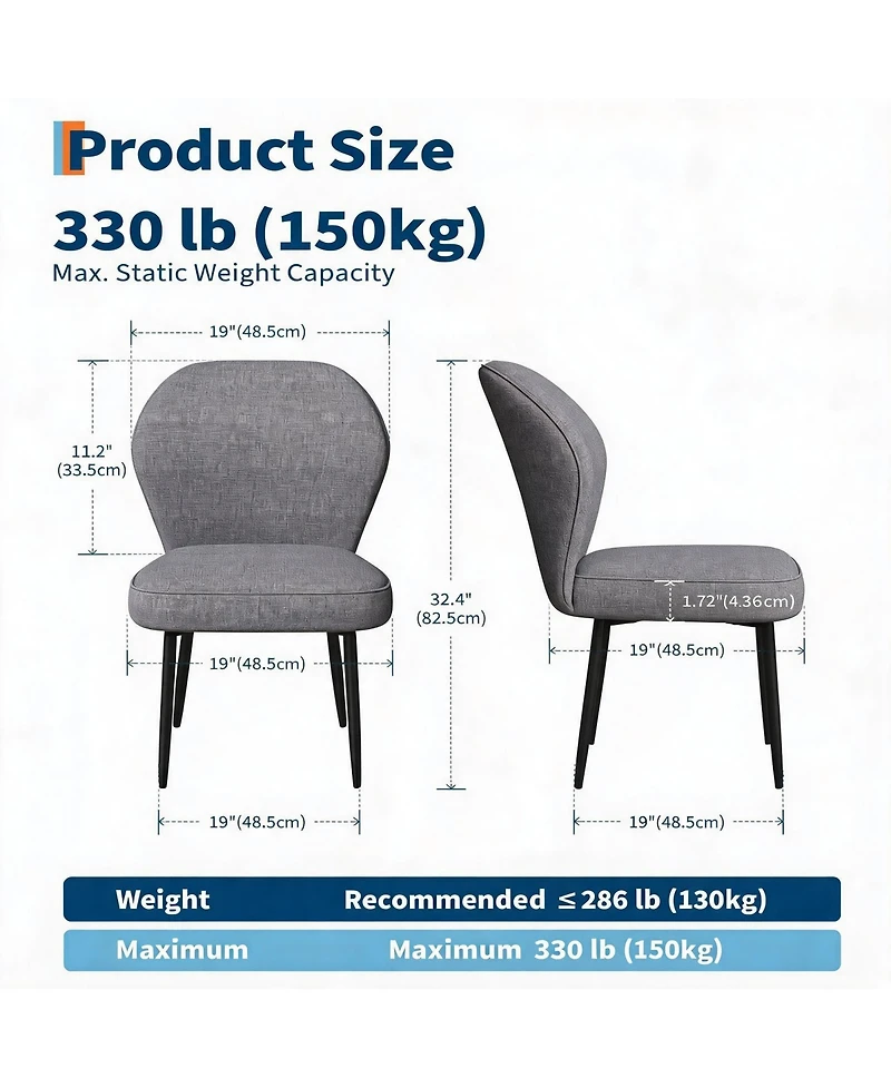 homfan Linen Dining Chairs Set of 4, Modern Fabric Upholstered Kitchen Side Chairs with Metal Pegs, For Kitchen, Dining Room, Living Room