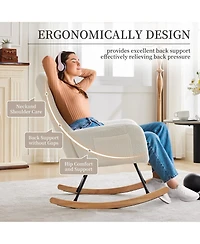 homfan Modern Nursery Rocking Chair, 300lbs Teddy Upholstered Glider with Side Pockets, High Backrest, Armrests, Metal Legs and Wood Base