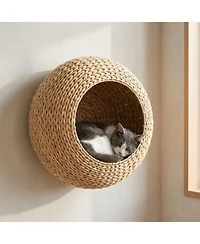 Ruie Wall Mounted Cat Condo with Washable Cushion and Cattail Weave
