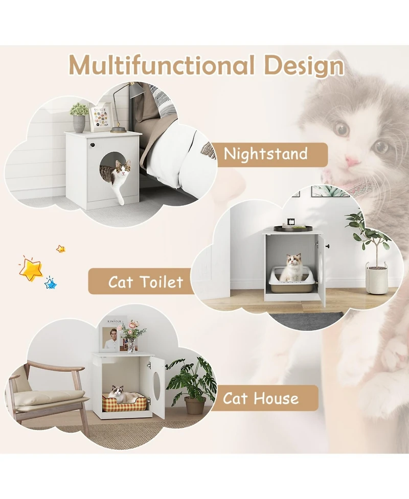 Ruie Modern Cat Litter Box Enclosure Side Table with Openable Door