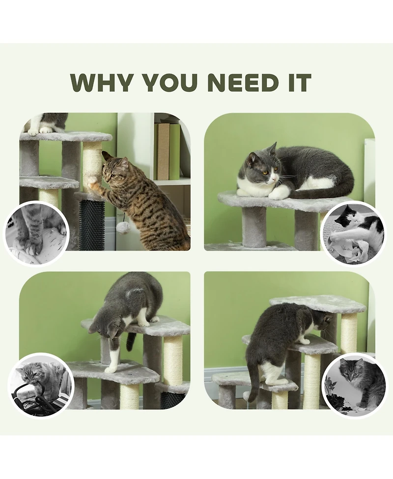 Ruie 2 in 1 Cat Tree Tower and 3 Step Pet Stairs with Scratching Posts and Toy Balls