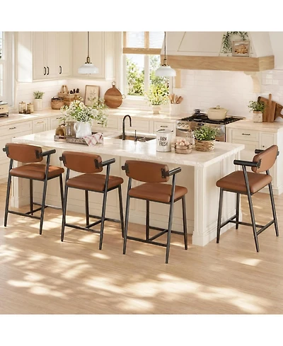 homfan Set of 4 Counter Height Bar Stools with Arms, Backrest and Footrest, 26" H, Metal Frame
