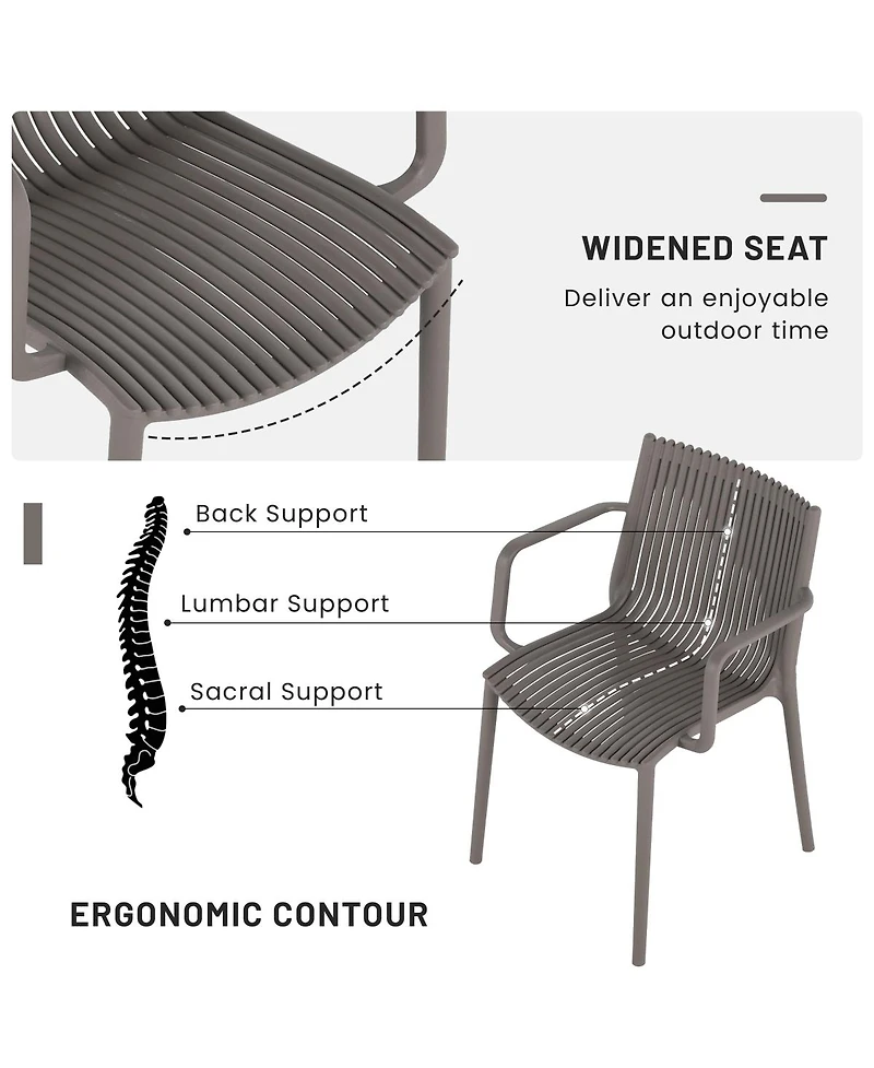 Streamdale Furniture Summer 4 Pieces Modern Stackable Plastic Armchairs, Ergonomic