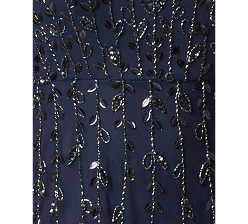 Adrianna Papell Women's Crewneck Beaded 3D Petal Ball Gown