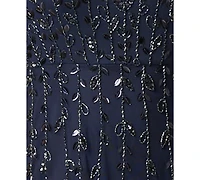 Adrianna Papell Women's Crewneck Beaded 3D Petal Ball Gown