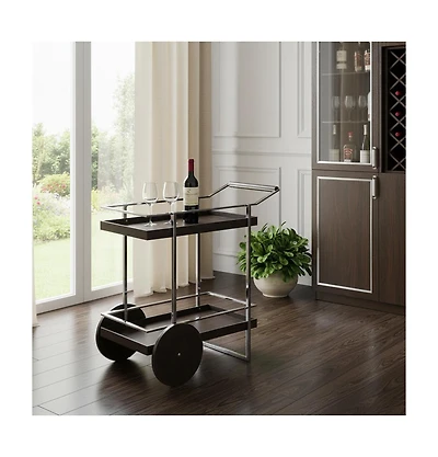 HomeRoots 34" Iron and Wood Rolling Bar Cart