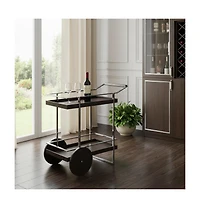 HomeRoots 34" Iron and Wood Rolling Bar Cart