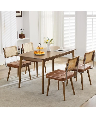 homfan Upholstered Rattan Dining Chairs with Tall Cane Backrest, Pu Seat, and Wood Legs, Set of 4 or 6