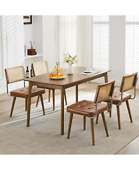 homfan Upholstered Rattan Dining Chairs with Tall Cane Backrest, Pu Seat, and Wood Legs, Set of 4 or 6