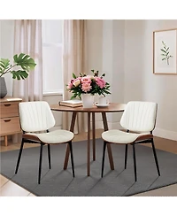 homfan Mid-Century Dining Chairs Set of 2, Shell-Pattern Backrest, Pu Leather Seat, Metal Legs