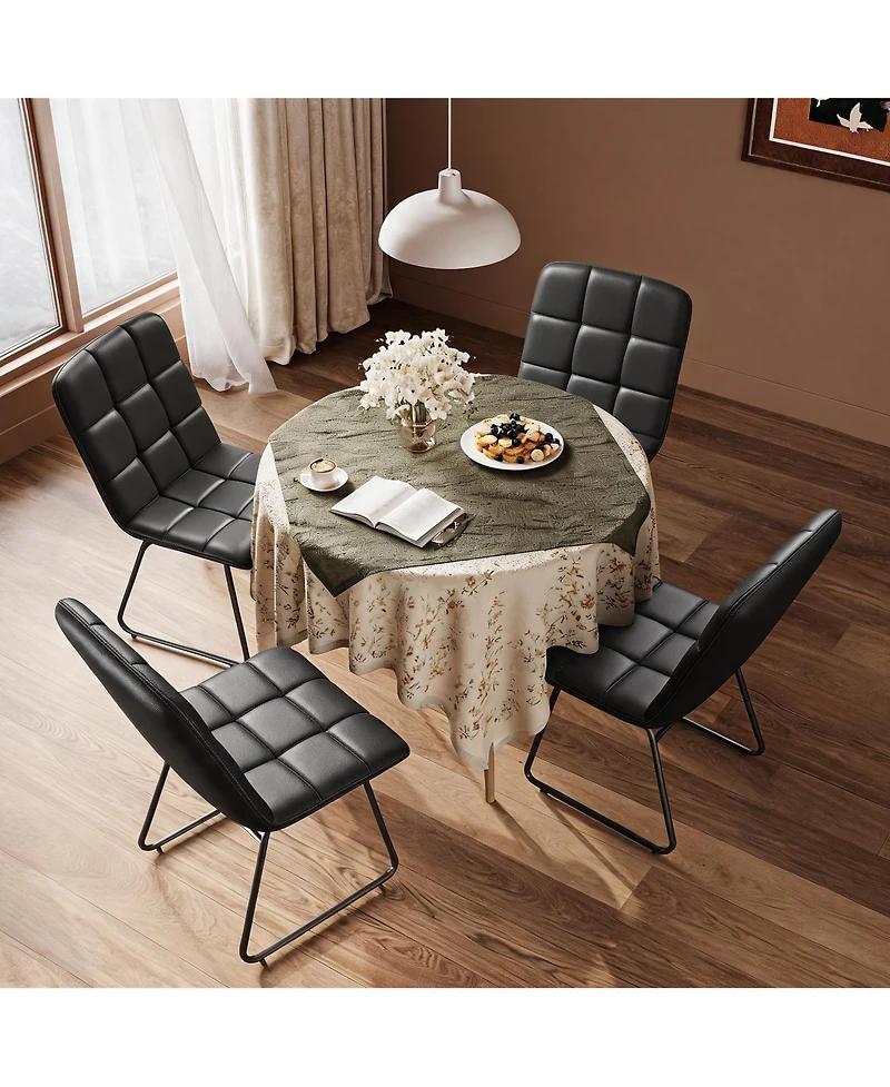 homfan Faux Leather Dining Chairs Set of 4, High-Resilience Foam, Upholstered Dining Room Chairs with Metal Frame, Modern Style