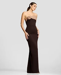 Dress the Population Women's Contrast Strapless Rosette Column Gown