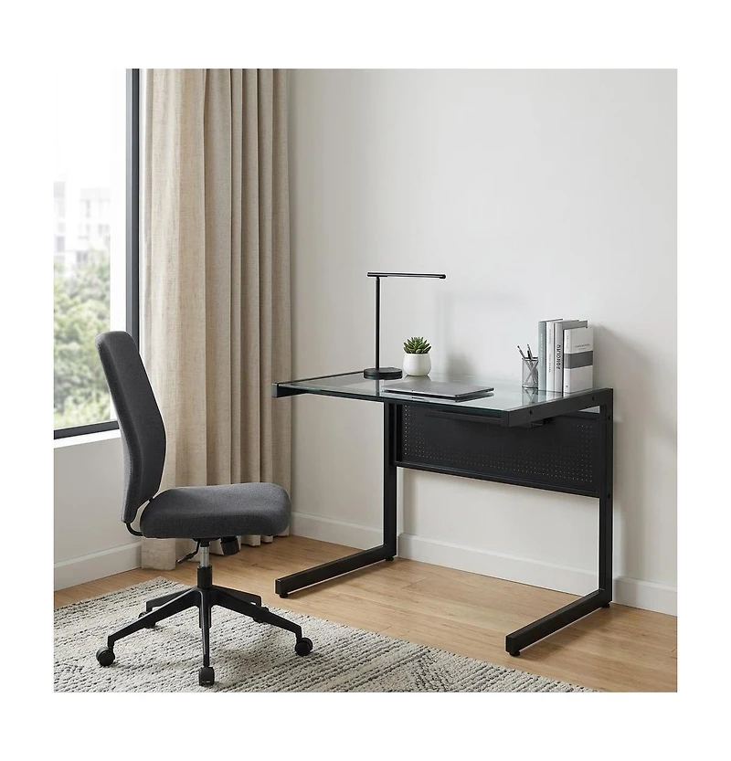 HomeRoots 33" Clear Glass and Stainless Steel Writing Desk