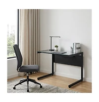 HomeRoots 33" Clear Glass and Stainless Steel Writing Desk