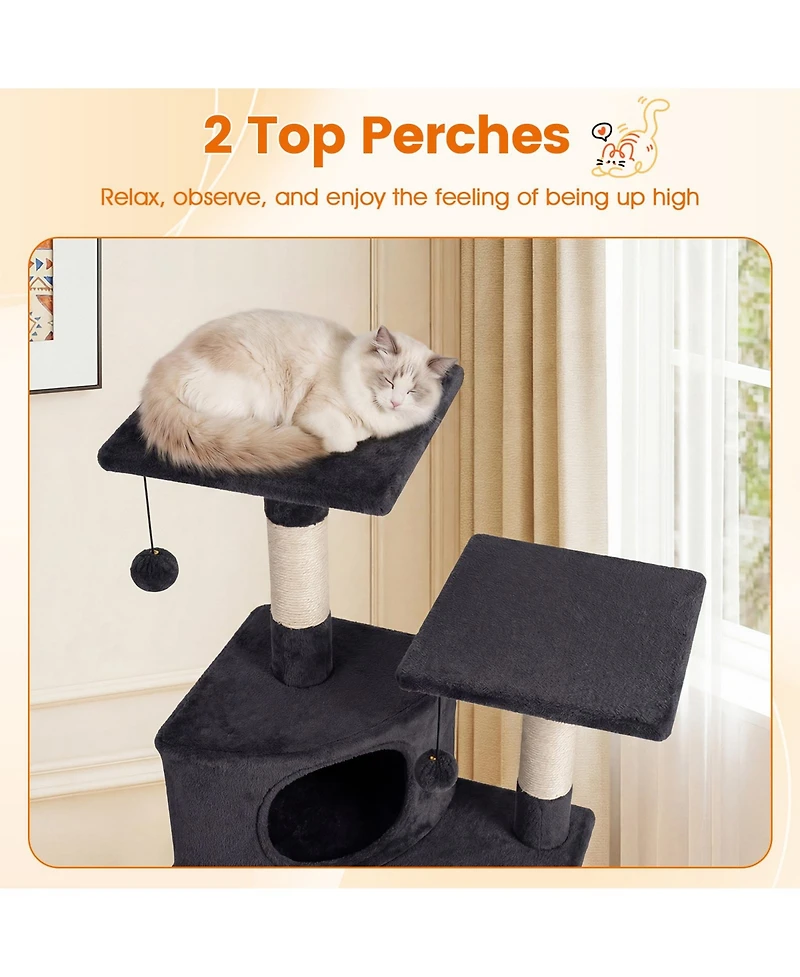 Gymax Cat Tree Multi-Level Tower With Top Perches and Cozy Condo Climbing Ladder