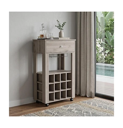 HomeRoots Rolling Bar Cart with Wine Storage