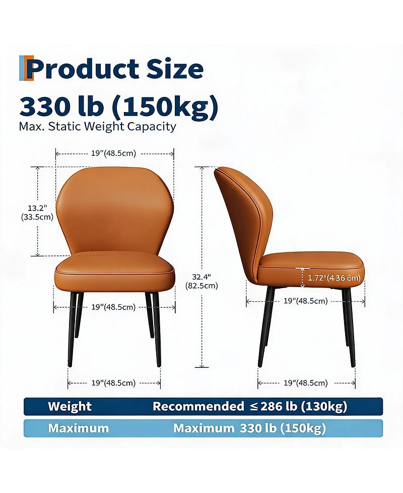 homfan Pu Leather Dining Chairs Set of 4, Modern Fabric Upholstered Kitchen Side Chairs with Metal Pegs, For Living Room, Kitchen, Dining Room