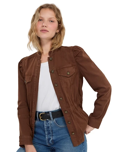 Liverpool Los Angeles Women's Puff Long-Sleeve Ruffle Collar Trucker Jacket