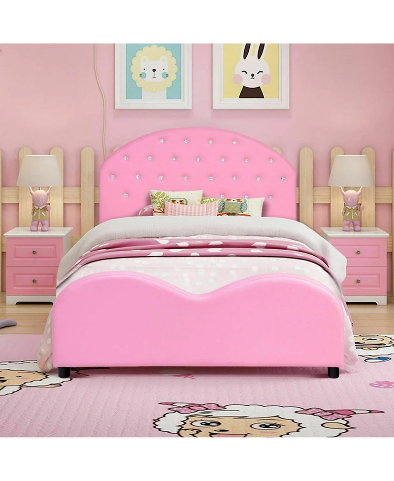 Gouun Twin Upholstered Pu Platform Toddler Bed with Wood Slat Support